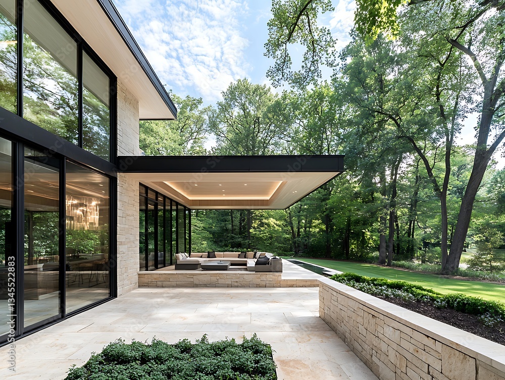 Fototapeta premium Modern Patio for Wooded Backyard Oasis.