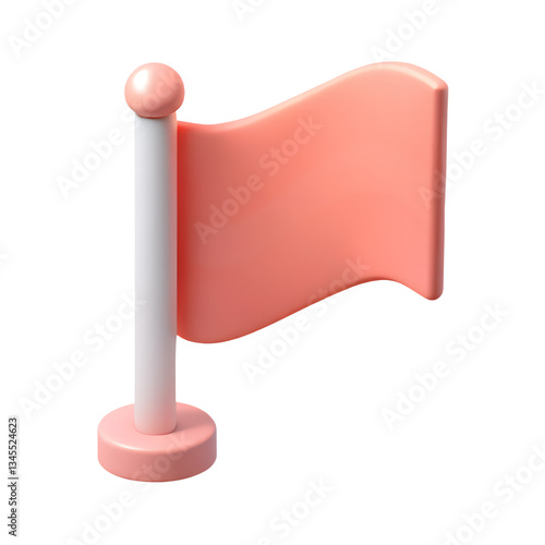 A whimsical, stylized pink flag stands on a white pole, a 3D rendered icon. Minimal 3d cartoon icon render, isolated on a transparent background, PNG.