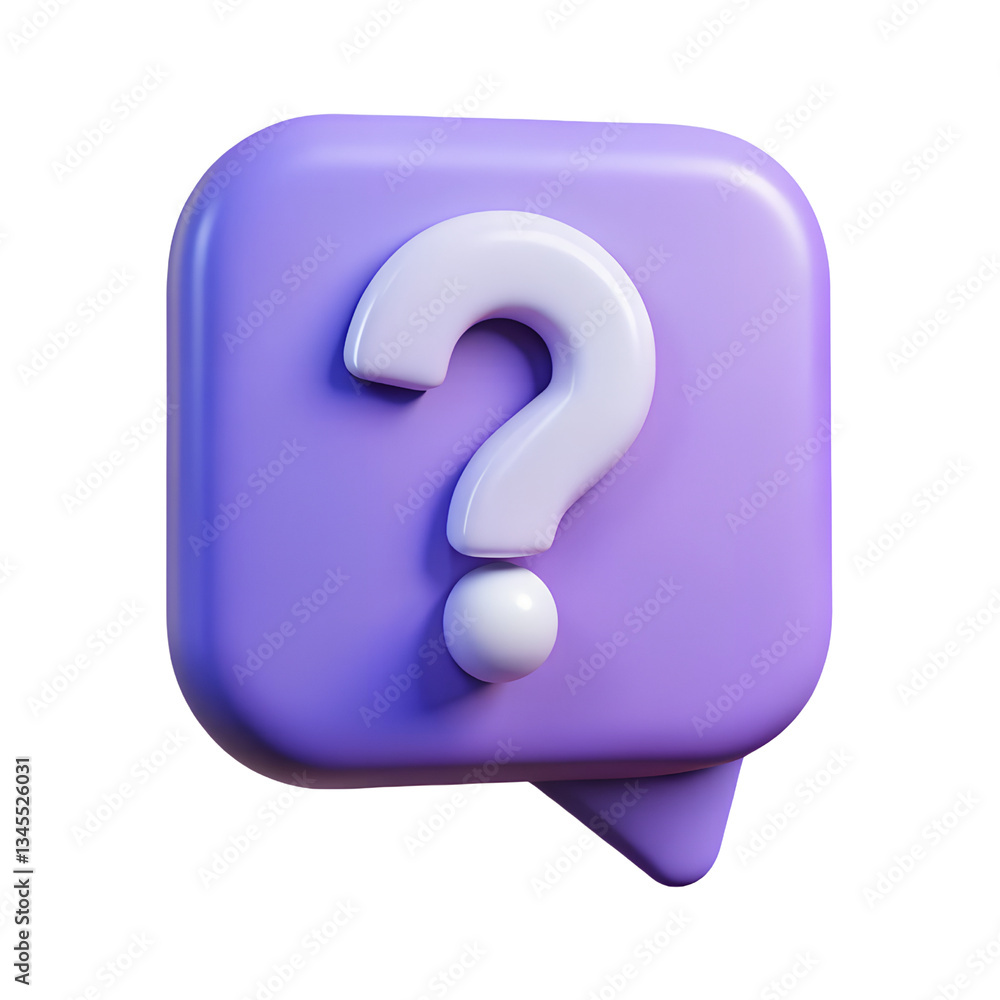 A stylized 3D render of a speech bubble icon with a question mark symbol, Minimal 3d cartoon icon render, isolated on a transparent background, PNG. A stylized 3D render of a speech bubble icon with a question mark symbol, Minimal 3d cartoon icon render, isolated on a transparent background, PNG.