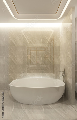 Home and decor and minimal bathroom interior design and marble wall background. 3D rendering. 
