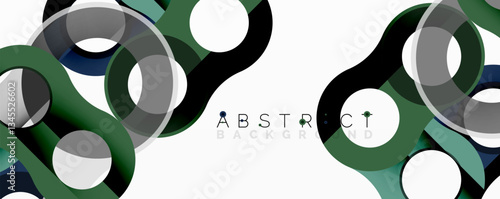 Abstract geometric pattern with interlocking circular and tubular shapes featuring smooth gradients, sharp contrasts, and dynamic layering