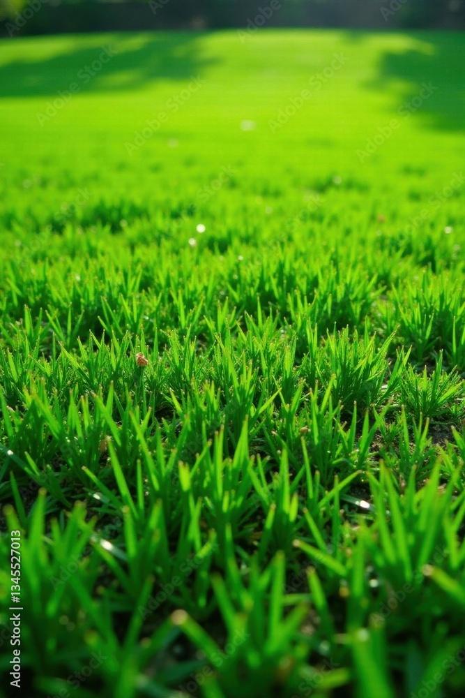 Vibrant Green Grass Blades Close-Up, Showing Lush Texture and Sunlight Illumination in a Natural Outdoor Setting Vibrant Green Grass Blades Close-Up, Showing Lush Texture and Sunlight Illumination in a Natural Outdoor Setting
