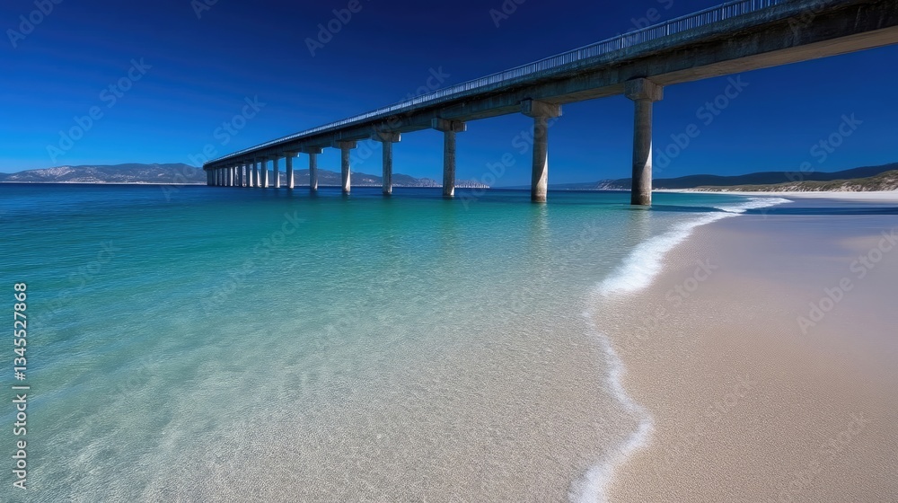 Turquoise waters meet a concrete bridge over a pristine beach Turquoise waters meet a concrete bridge over a pristine beach