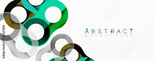 Abstract geometric pattern with interlocking circular and tubular shapes featuring smooth gradients, sharp contrasts, and dynamic layering