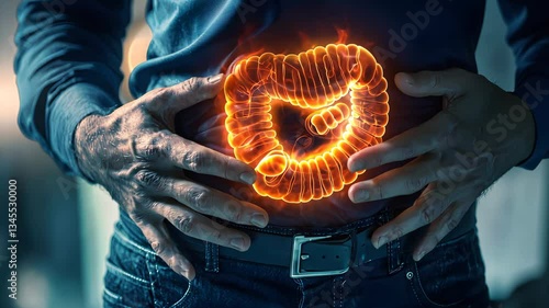 Burning Intestines: Glowing Fiery Image of Human Abdomen