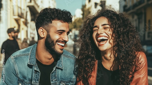 Happy Couple Laughing in City Street