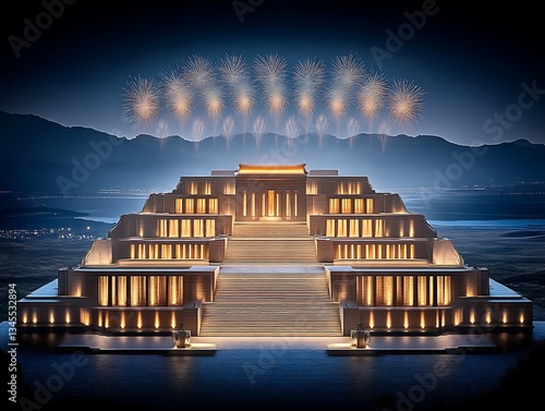 Festive Pyramid Palace for Night Fireworks.