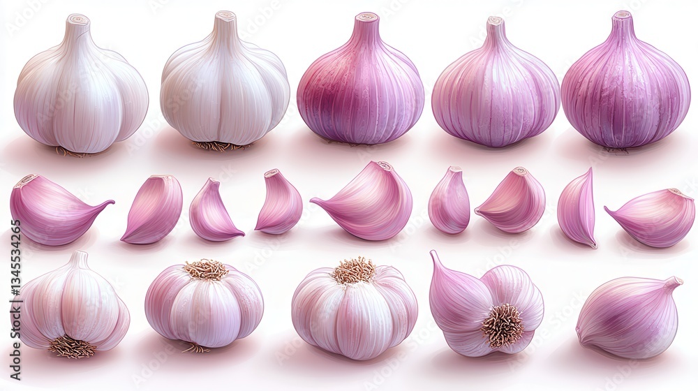 garlic clove and bulb isolated,cartoon illustration style garlic clove and bulb isolated,cartoon illustration style