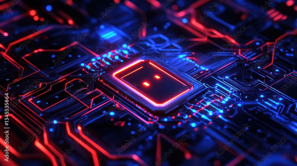 Abstract Futuristic Circuit Board: Neon Glow Technology Abstract Futuristic Circuit Board: Neon Glow Technology