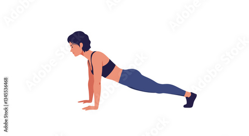 Woman performing push up exercise in flat design style vector illustration
