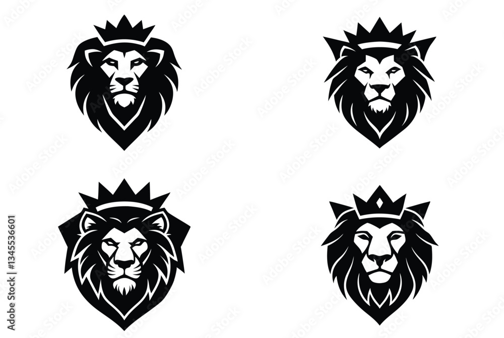 lion head crown set vector art illustration lion head crown set vector art illustration