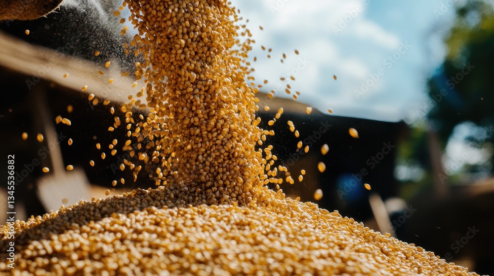 Flowing Grains from Harvest into a Sunlit Storage Area
