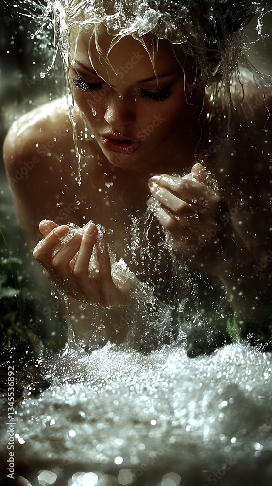 Obraz premium Forest Nymph for Waterfall Ritual, Water Purity.