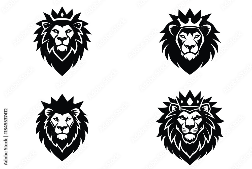 lion head crown set vector art illustration lion head crown set vector art illustration