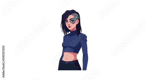 Cyberpunk character design in minimal style showcasing futuristic elements vector art