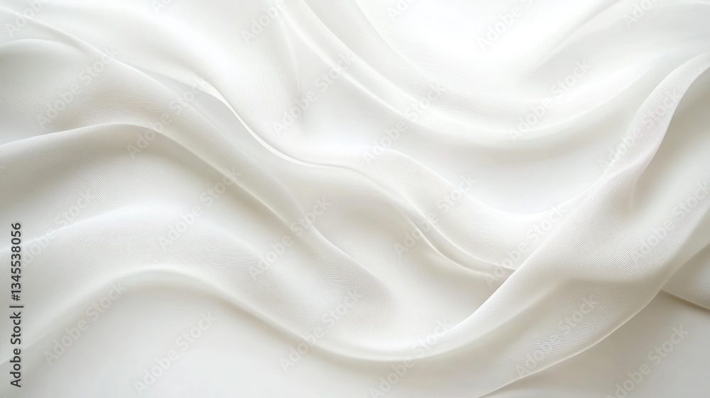 Fototapeta premium White silk fabric texture, smooth, flowing. Use Stock photo for fashion, interior design, or textiles