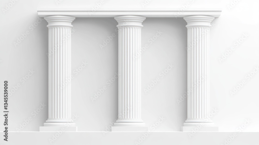 Three white columns on a wall, architectural design, 3D render, use in background for design projects Three white columns on a wall, architectural design, 3D render, use in background for design projects
