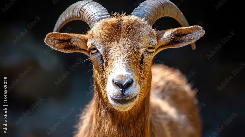 Smiling Brown Goat Portrait, Zoo Enclosure Smiling Brown Goat Portrait, Zoo Enclosure