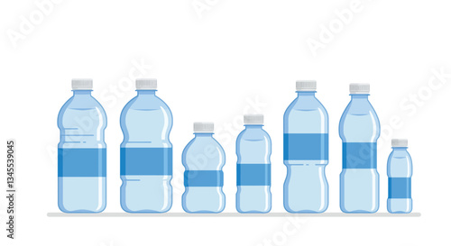 Water bottles in various sizes with flat design style vector illustration
