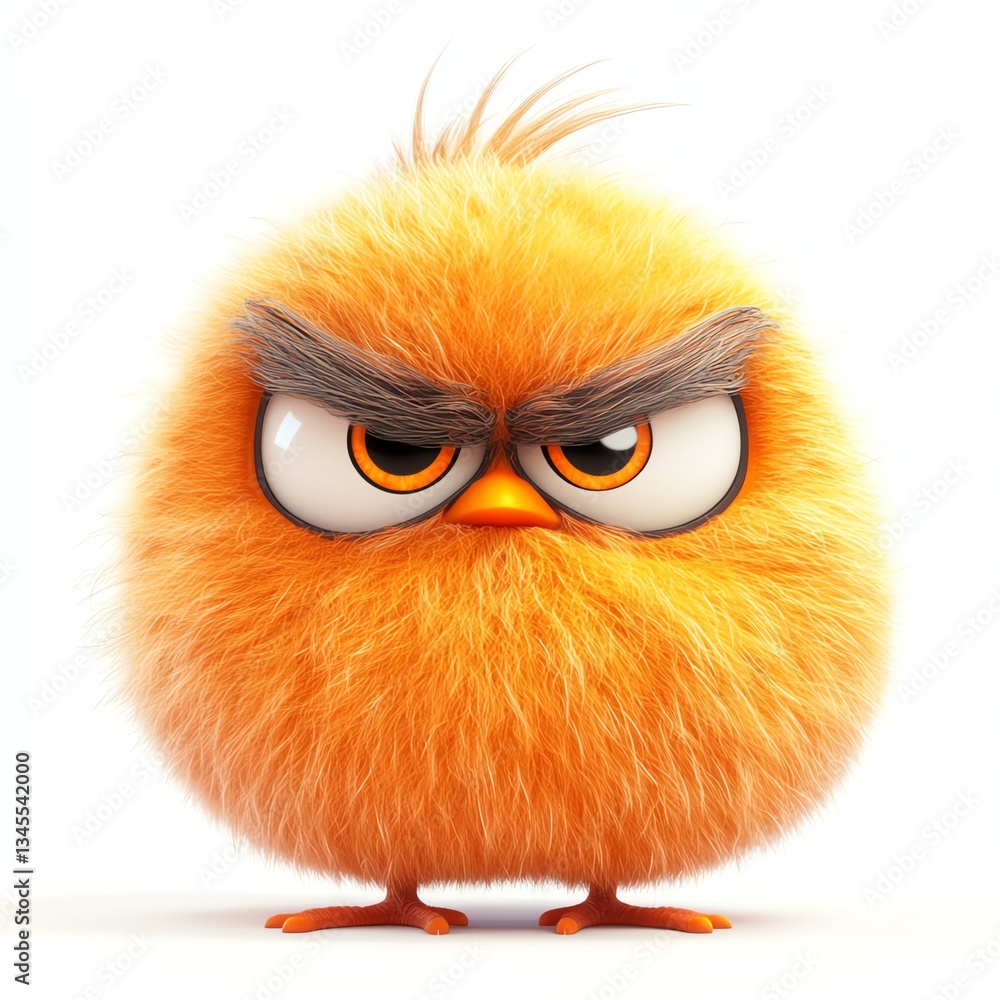 Fototapeta premium Grumpy Fluffy Chicken Monster A 3D Render of an Adorable Yet Angry Little Bird Character