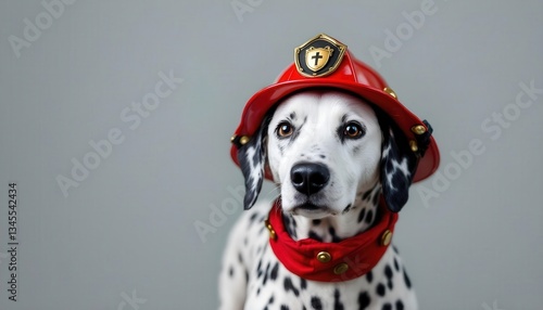 Adorable Dalmatian Dog in Firefighter Hat