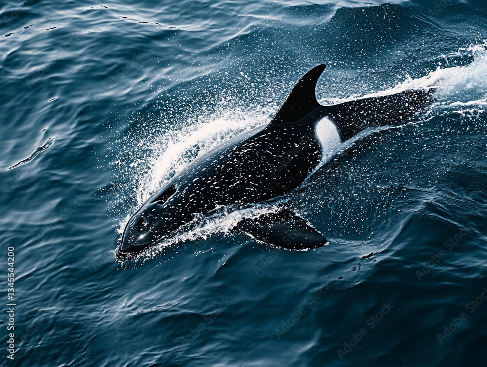 Fototapeta premium Orca whale swimming ocean waves wildlife nature