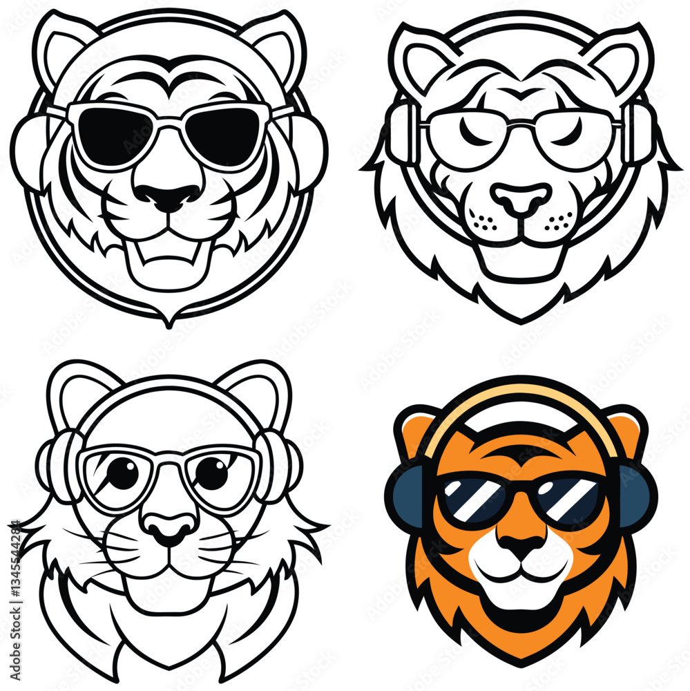 Fototapeta premium animal head icon set logo vector art illustration 