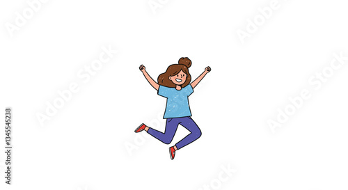 Happy girl jumping in excitement with flat design style vector art