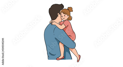 Father holding daughter in warm embrace with flat colorful style vector art