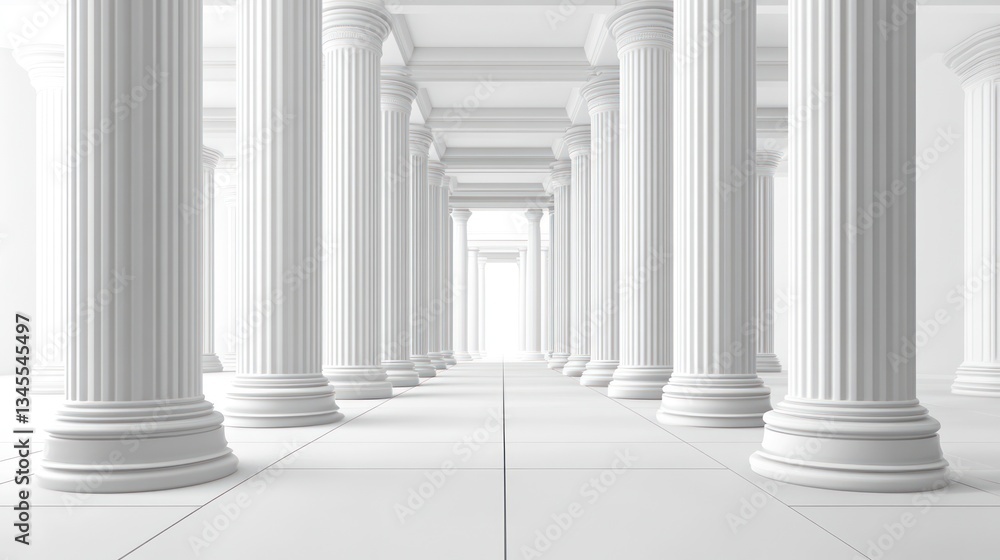 White Columns Corridor - Empty Architectural Hallway - Digital Rendering - Ideal for Backgrounds White Columns Corridor - Empty Architectural Hallway - Digital Rendering - Ideal for Backgrounds