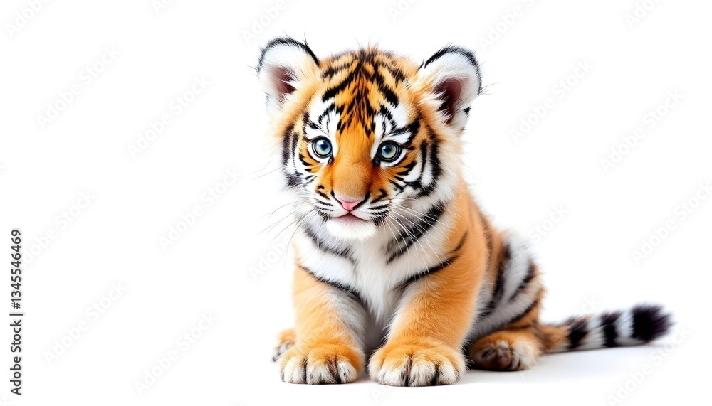 Obraz premium Adorable Baby Tiger Cub on White Background