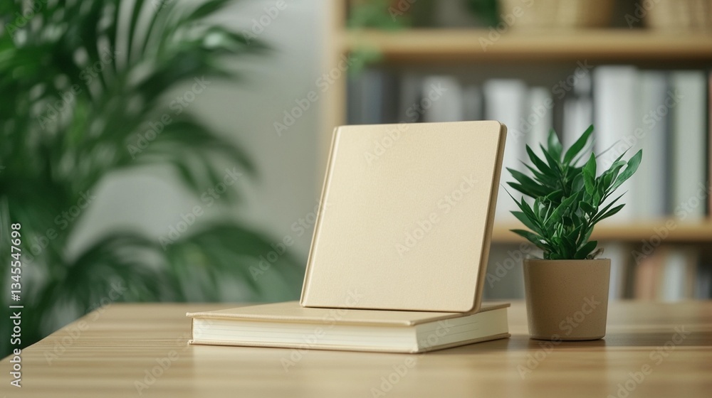 Fototapeta premium Beige Books on Wooden Table