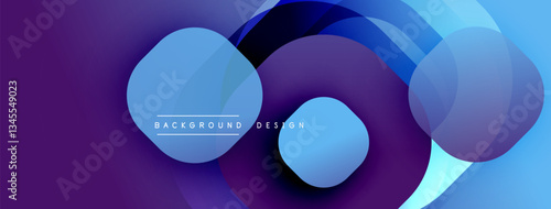 Circular abstract design with overlapping translucent circles and round shapes, blending gradients and smooth curves, creating depth, contrast, and a dynamic visual effect
