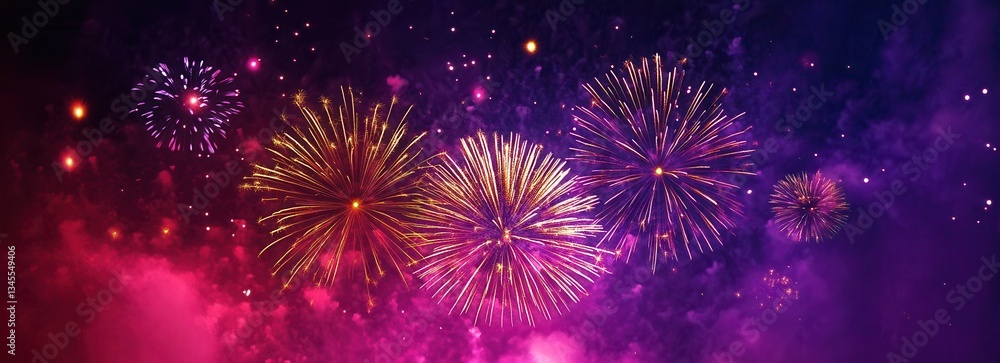 Vibrant fireworks illuminating the night sky. Vibrant fireworks illuminating the night sky.