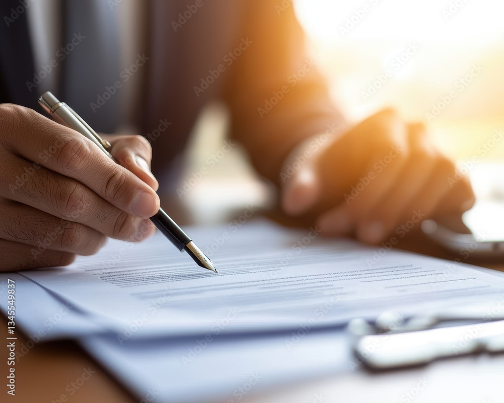 Fototapeta premium startup success execution competition concept. Business professional reviewing documents with pen in hand.