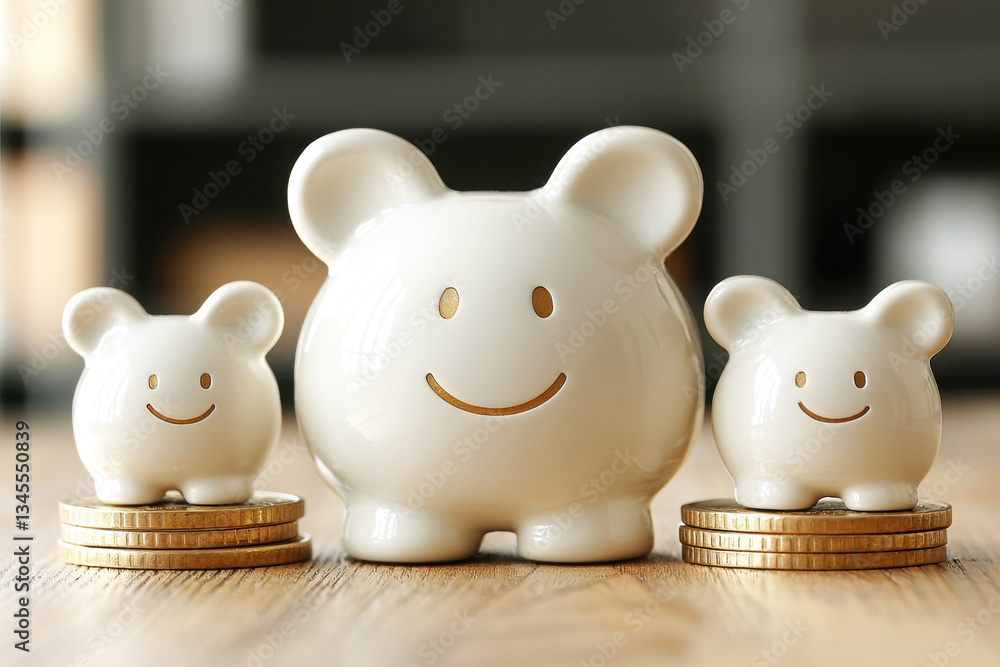 Two cheerful piggy banks sit atop stacks of coins, symbolizing savings and financial growth in a cozy setting. Two cheerful piggy banks sit atop stacks of coins, symbolizing savings and financial growth in a cozy setting.