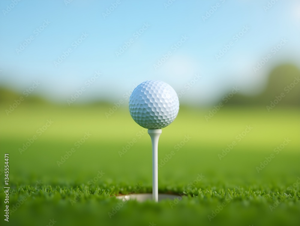golf ball on tee with sky background golf ball on tee with sky background