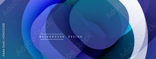 Circular abstract design with overlapping translucent circles and round shapes, blending gradients and smooth curves, creating depth, contrast, and a dynamic visual effect