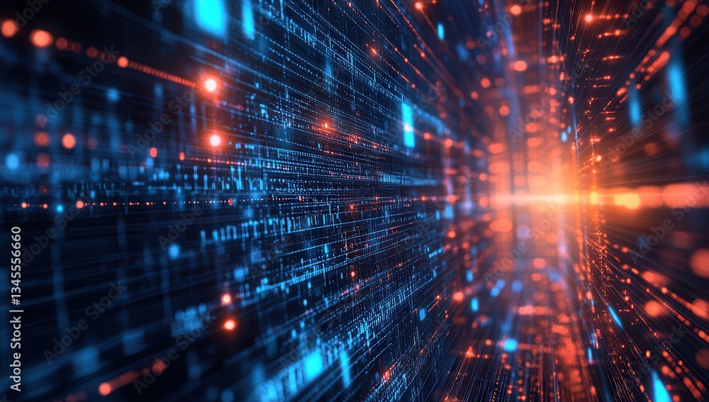 Fototapeta premium Futuristic digital data stream with glowing lights.