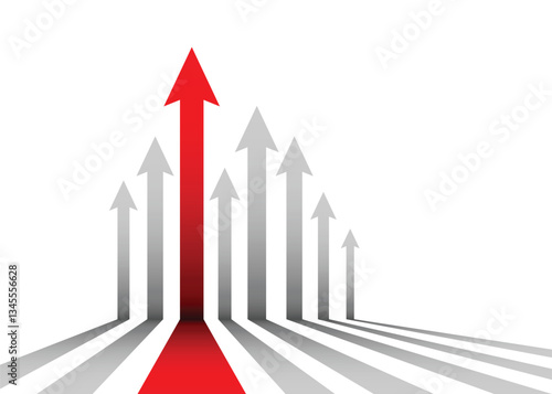 Red Business Arrows Rising Up Followed by Grey Arrows. Racing for Success, Profit and Progress