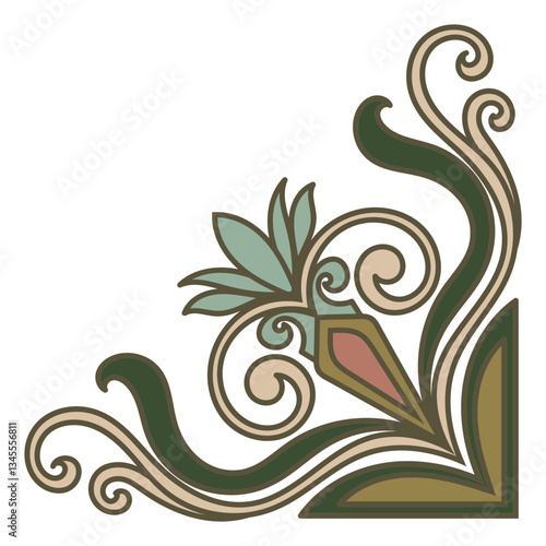 Vintage ethnic tribal corner elements for carpet pattern