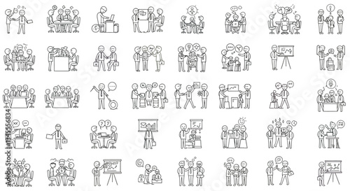 Group of people interacting in various scenarios with flat design style vector art
