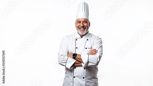 Confident Professional Chef in White Uniform Posing with Arms Crossed
