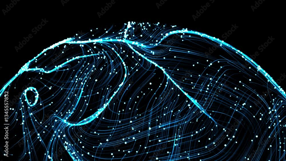 Abstract 3d sphere with interconnected lines and nodes, symbolizing a big data futuristic digital network .Digital Artificial Intelligence background with particles. 3D wireframe geometric sphere.