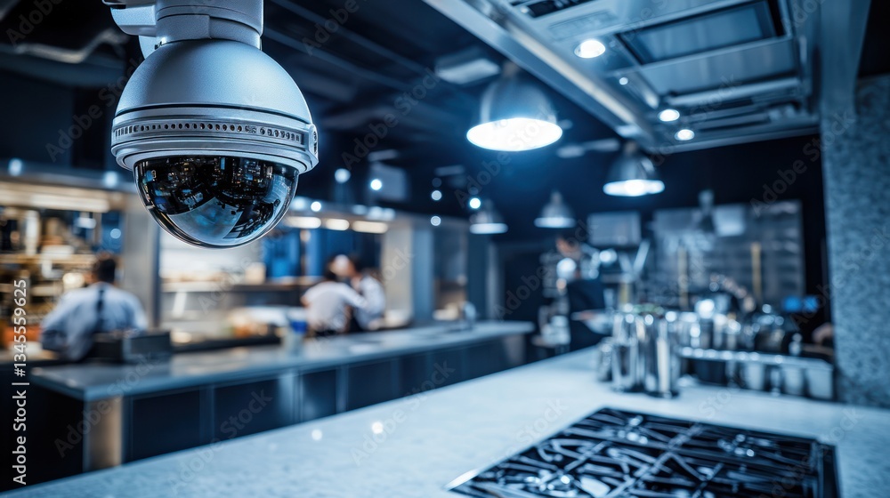 Security Camera in Modern Restaurant Kitchen Security Camera in Modern Restaurant Kitchen