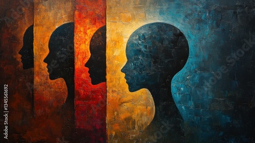 mental mind and brain concept psychology and subconscious stacked person head silhouettes abstract painting