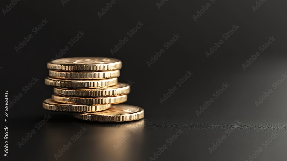 Stack of Golden Coins on Dark Surface Represents Wealth and Savings Stack of Golden Coins on Dark Surface Represents Wealth and Savings