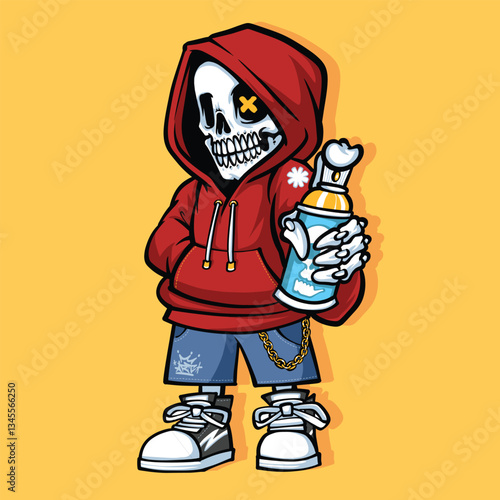 skull graffiti character with red hoodie