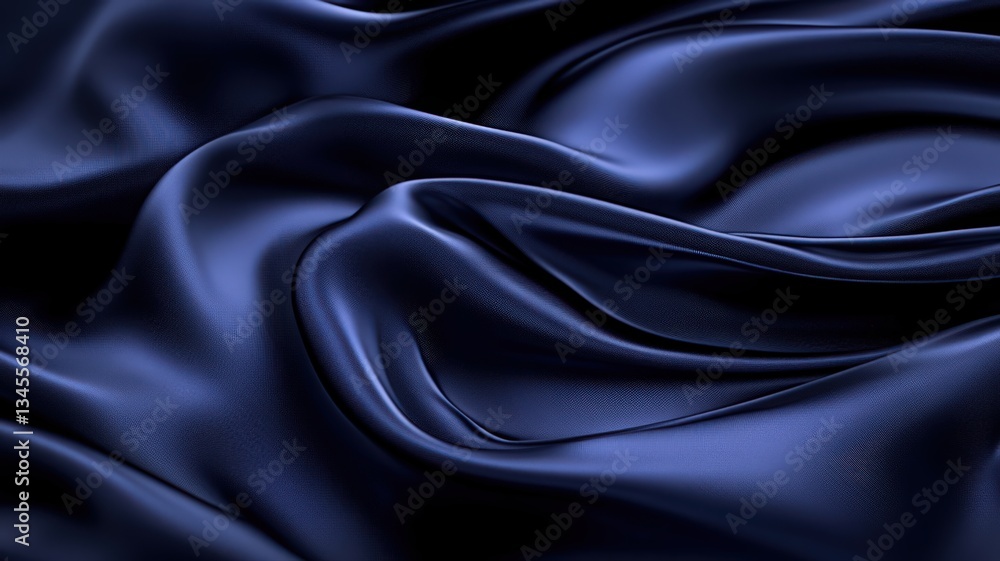 Obraz premium Dark Blue Satin Fabric Drape with Rich Texture and Subtle Highlights