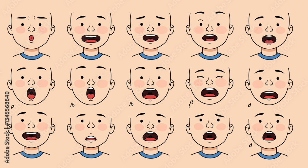 Multiple facial expressions of a cartoon character showcasing various emotions and reactions Multiple facial expressions of a cartoon character showcasing various emotions and reactions